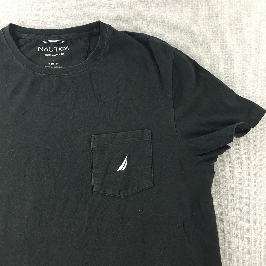 Nautica Mens T-Shirt Size L Black Pocket Logo Slim Fit Short Sleeve