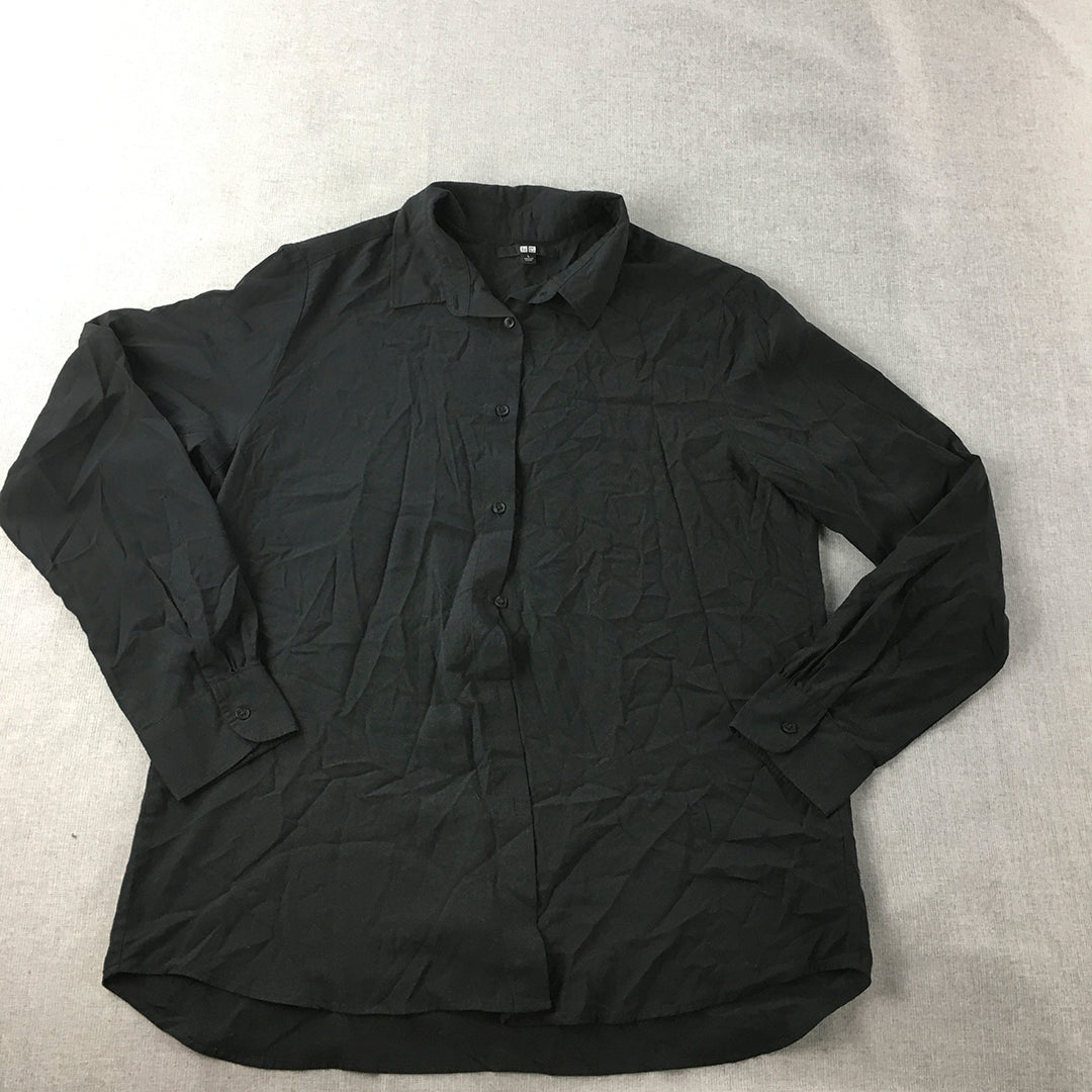 Uniqlo Mens Shirt Size L Black Button-Up Long Sleeve Collared