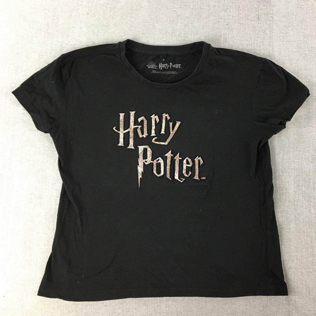 Harry Potter Womens T-Shirt Size S Black Short Sleeve Logo Short Sleeve Top