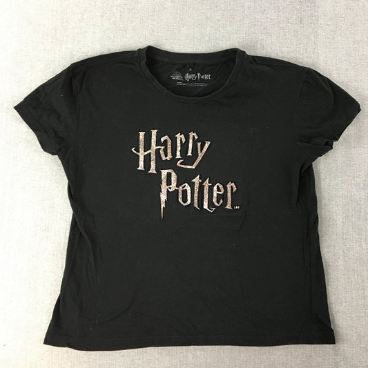 Harry Potter Womens T-Shirt Size S Black Short Sleeve Logo Short Sleeve Top