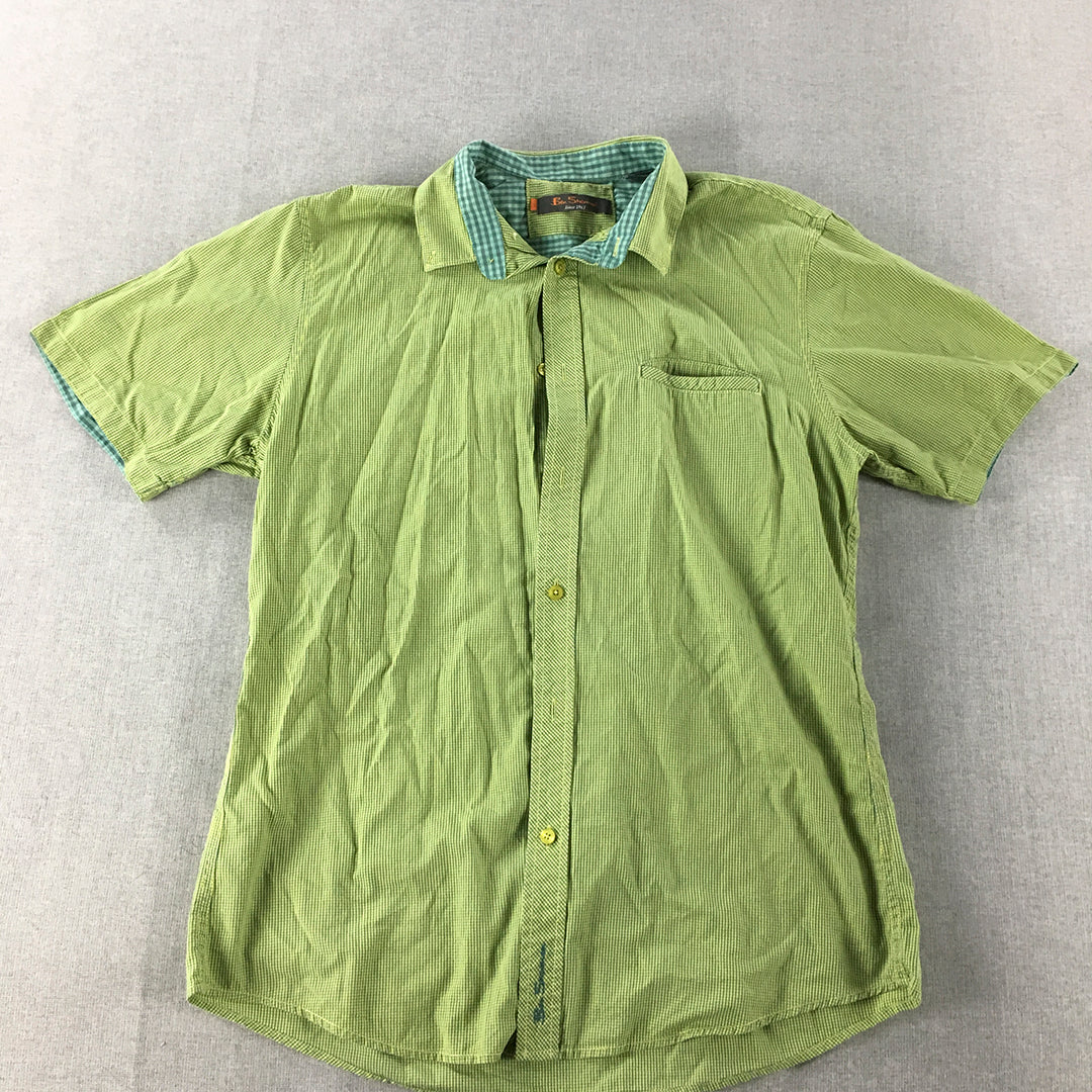 Ben Sherman Mens Shirt Size L Green Checkered Short Sleeve Button-Up Pocket