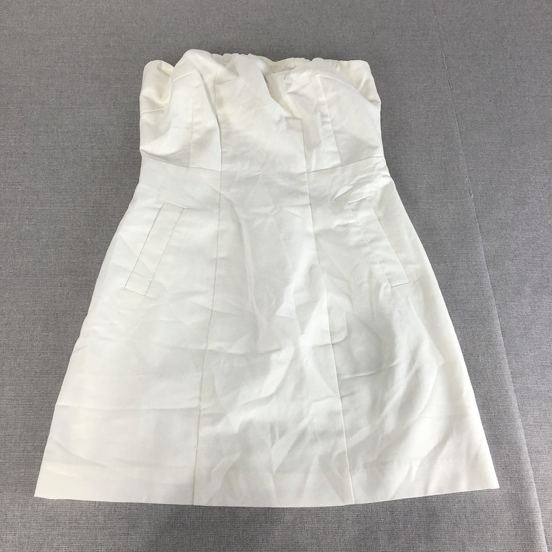 NEW St Mrlo Womens Strapless Linen Mini Dress Size 10 White