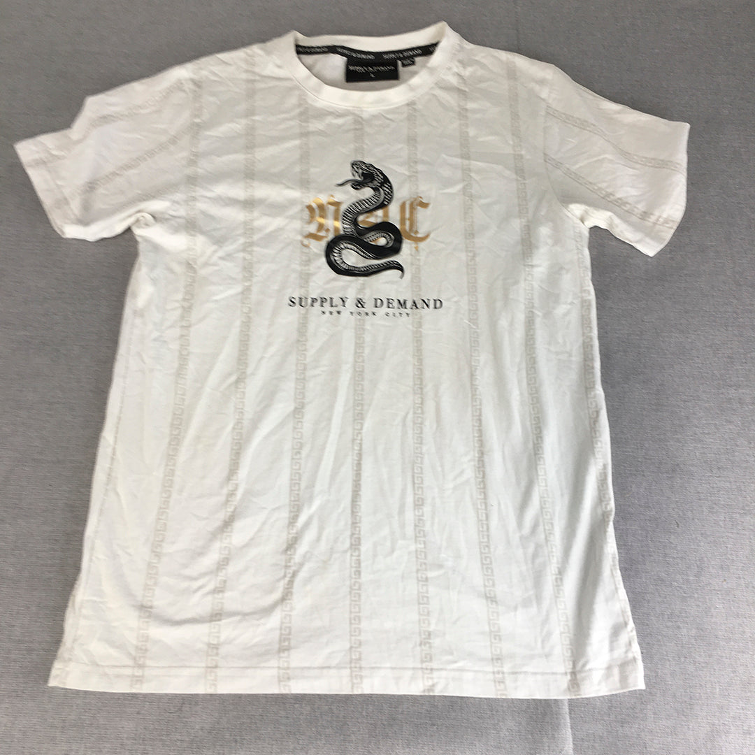 Supply & Demand Mens T-Shirt Size L White Snake Logo Short Sleeve Tee