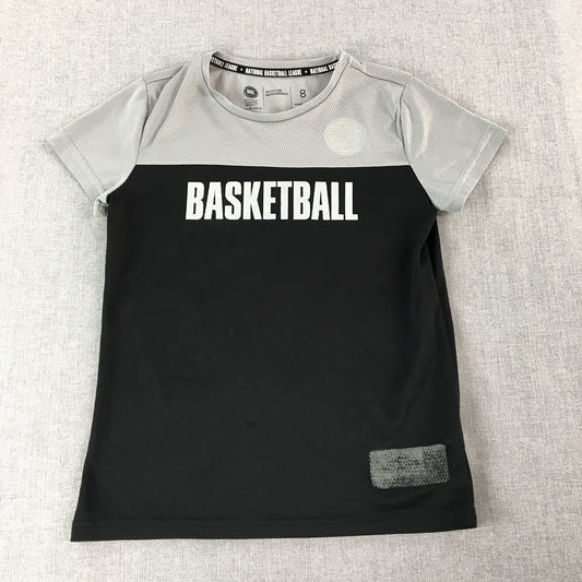 NBL Basketball Kids Boys T-Shirt Size 8 Grey Short Sleeve Top