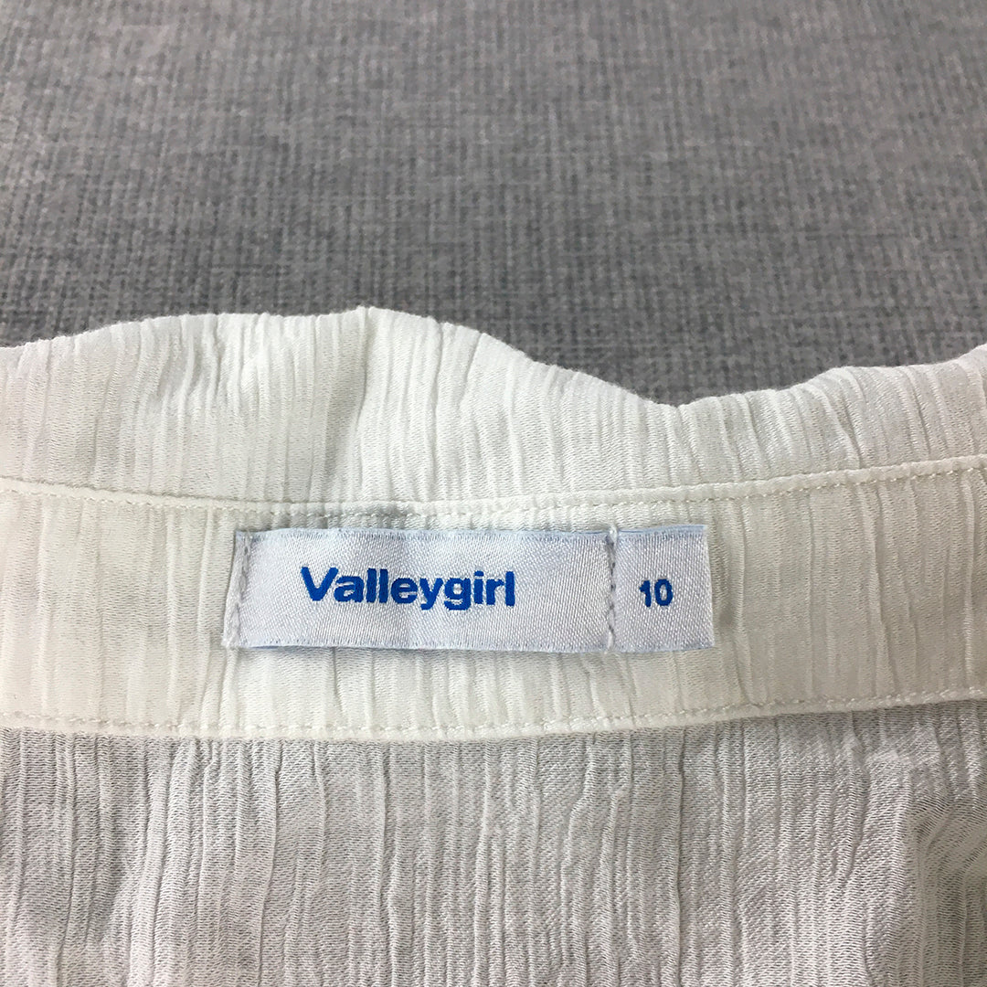 Valleygirl Womens Shirt Dress Size 10 White Mini Short Sleeve Fit Flare