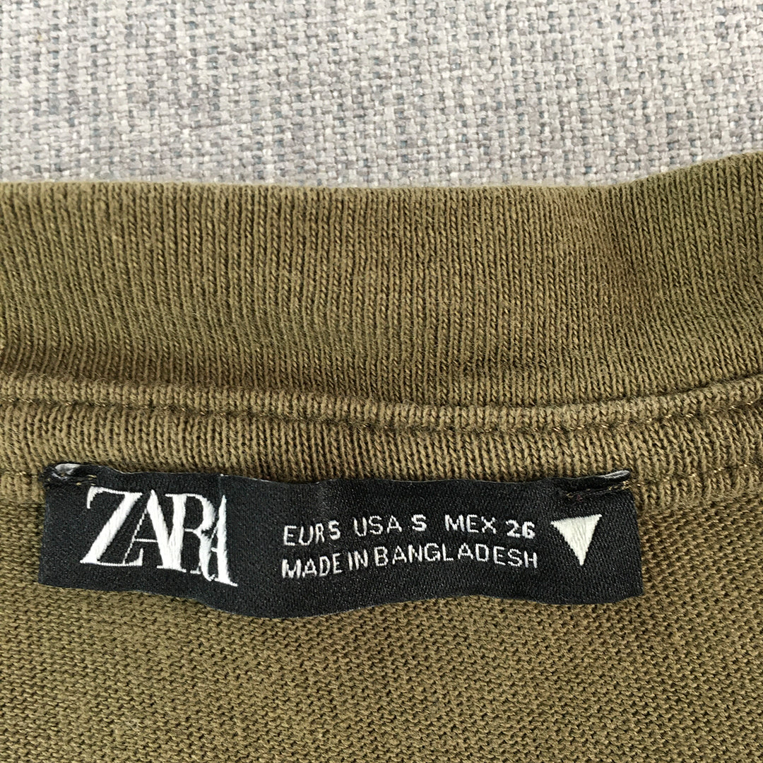 Zara Womens T-Shirt Size S Khaki Green Short Sleeve Crew Neck Top