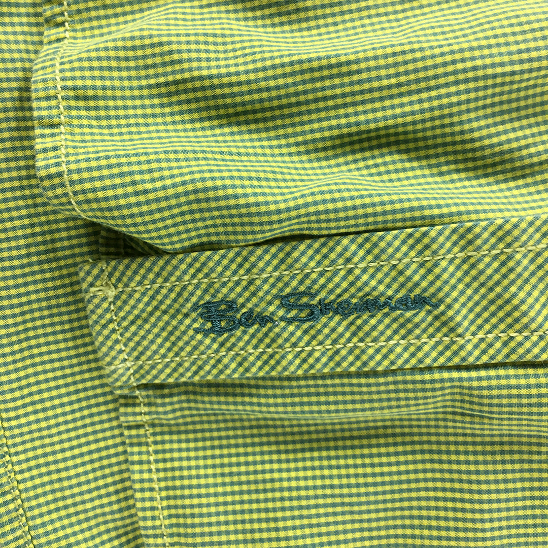 Ben Sherman Mens Shirt Size L Green Checkered Short Sleeve Button-Up Pocket