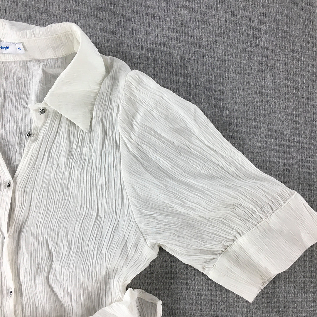 Valleygirl Womens Shirt Dress Size 10 White Mini Short Sleeve Fit Flare