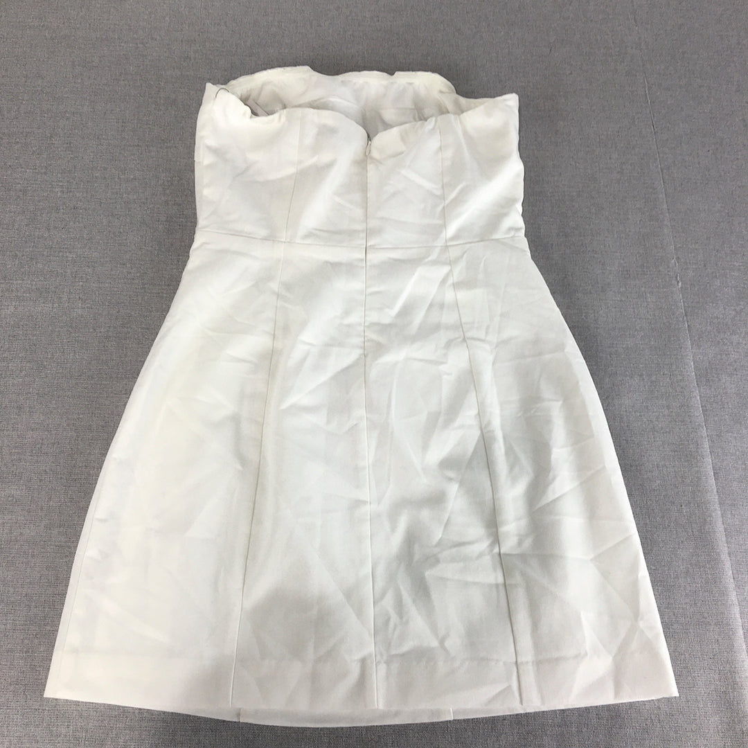 NEW St Mrlo Womens Strapless Linen Mini Dress Size 10 White