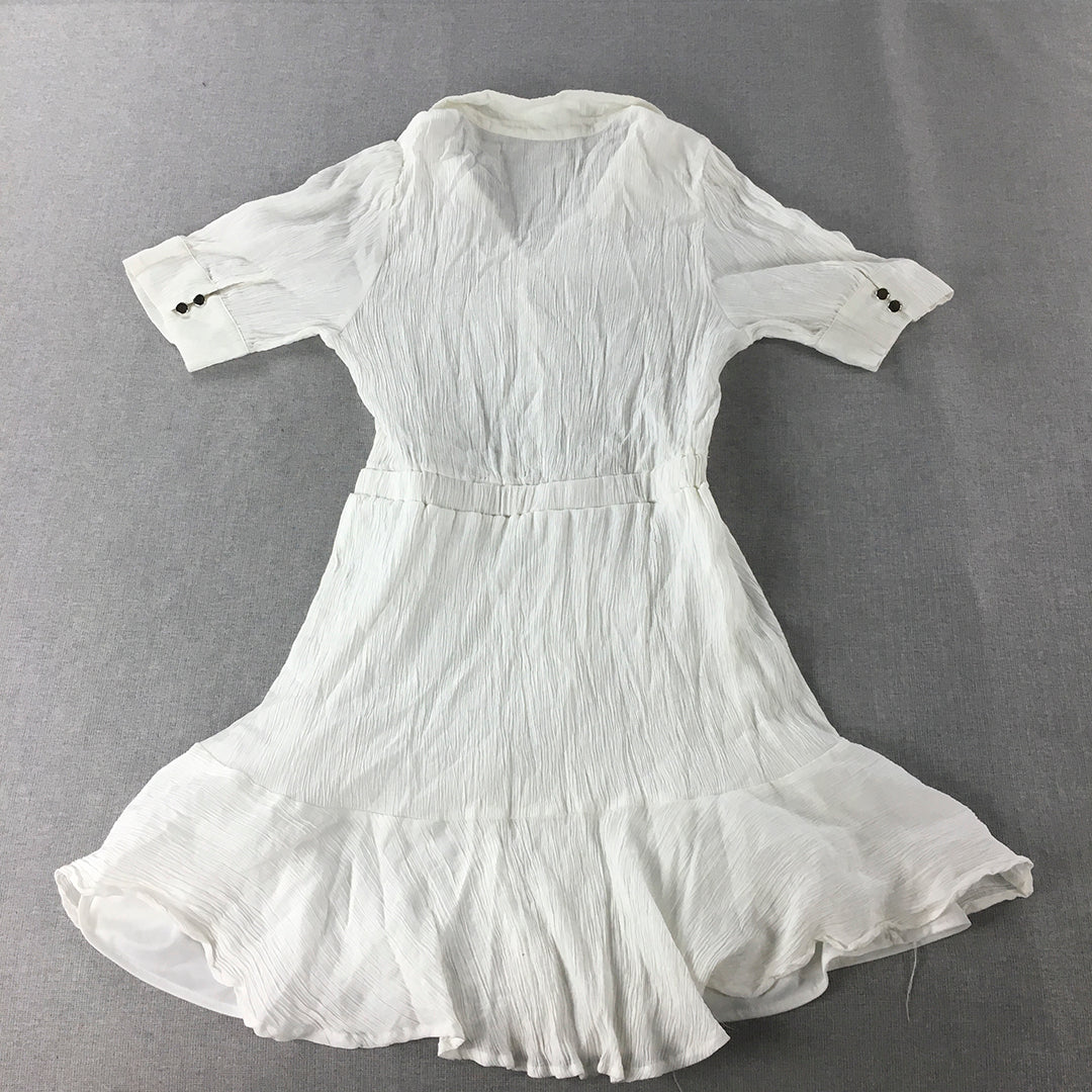 Valleygirl Womens Shirt Dress Size 10 White Mini Short Sleeve Fit Flare