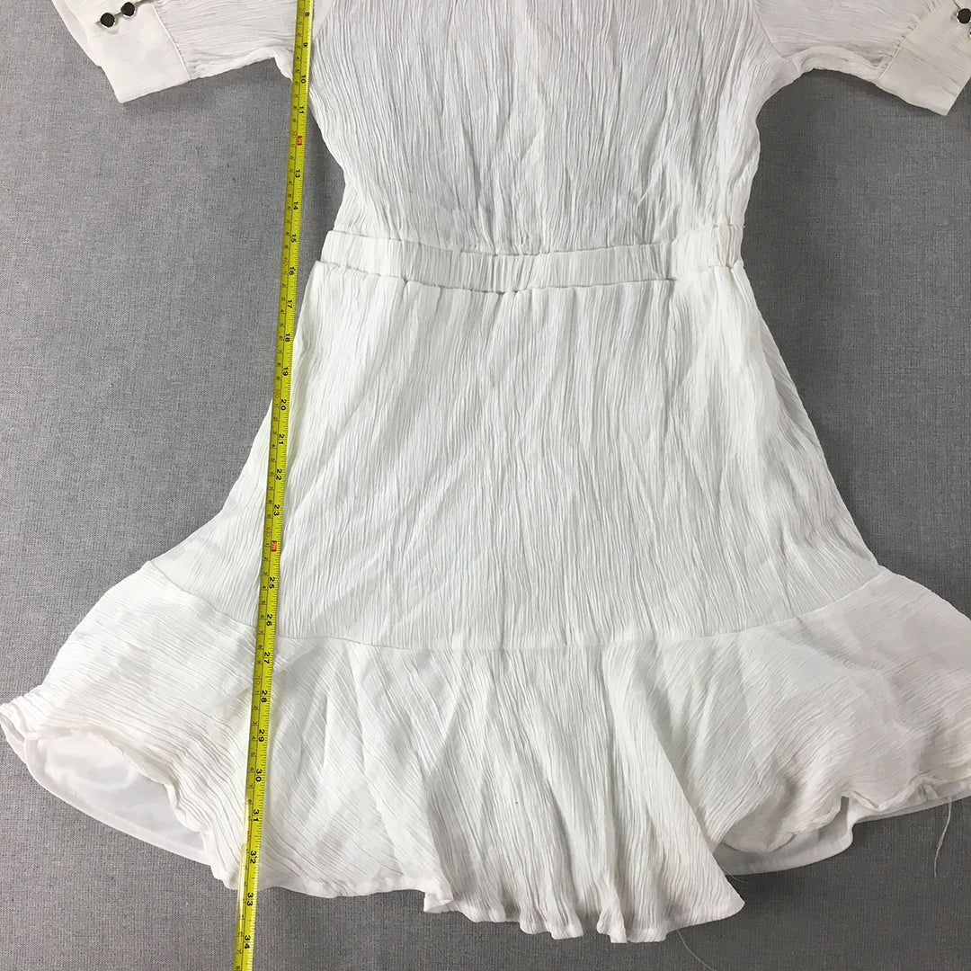 Valleygirl Womens Shirt Dress Size 10 White Mini Short Sleeve Fit Flare