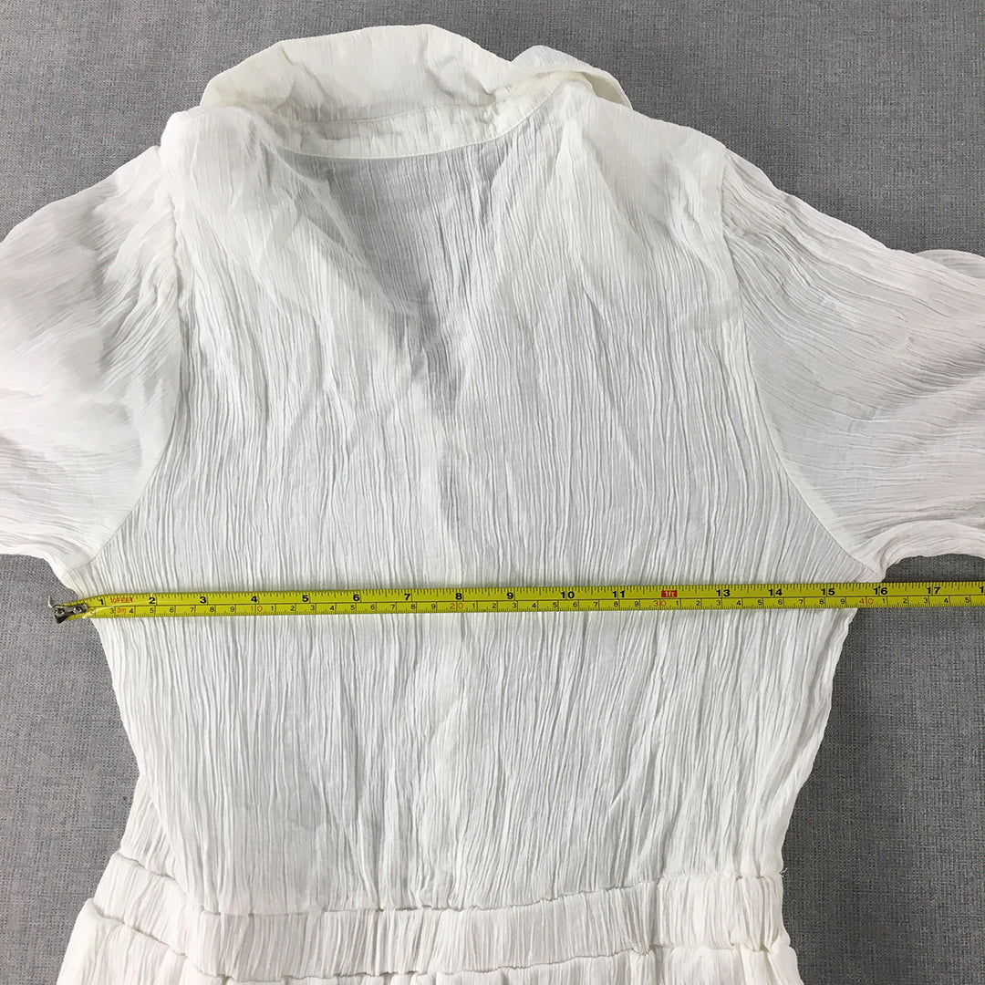 Valleygirl Womens Shirt Dress Size 10 White Mini Short Sleeve Fit Flare