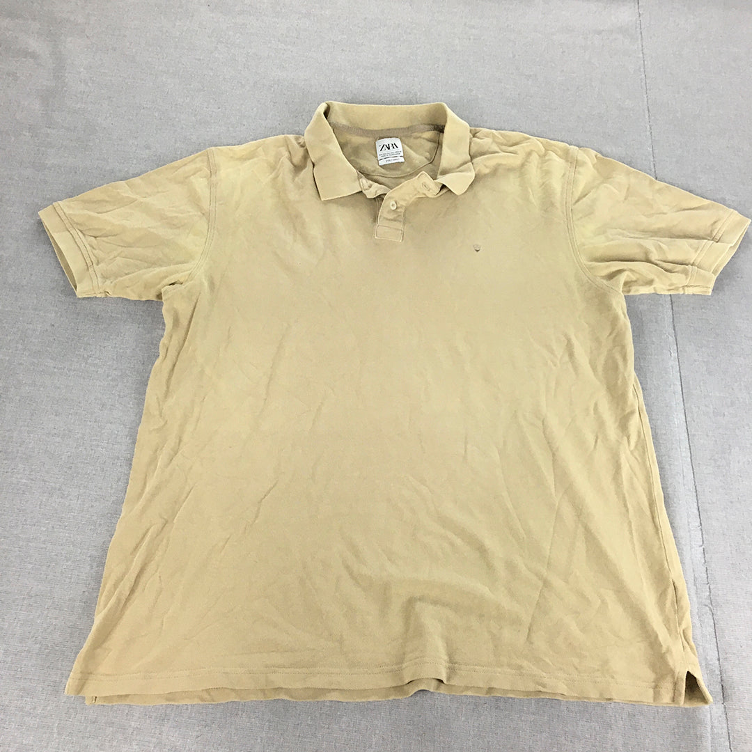 Zara Mens Polo Shirt Size 2XL Brown Collared Short Sleeve Rugby