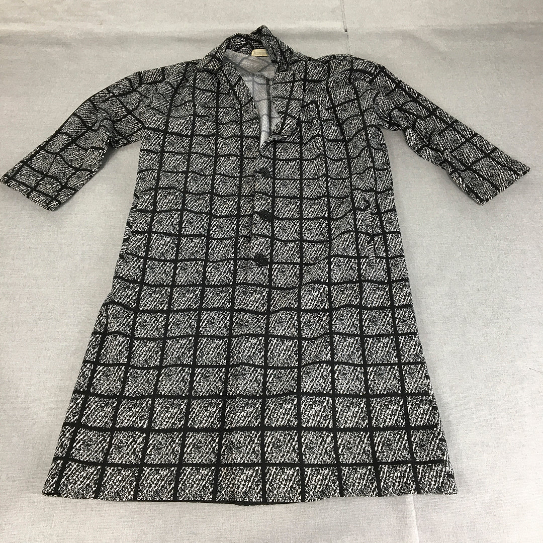 Atmos & Here Womens Pea Coat Size XS Grey Checkered Collared Jacket Trench