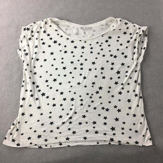 Zara Womens Top Size M White Star Pattern Short Sleeve Top Round Neck