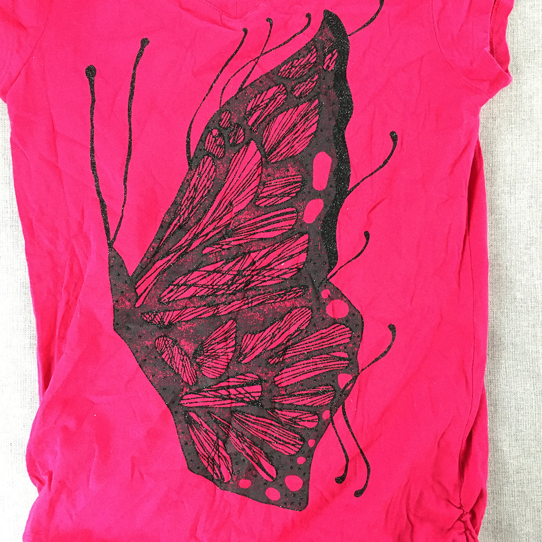 Miss Understood Kids Girls Top Size 14 Hot Pink Butterfly Short Sleeve T-Shirt