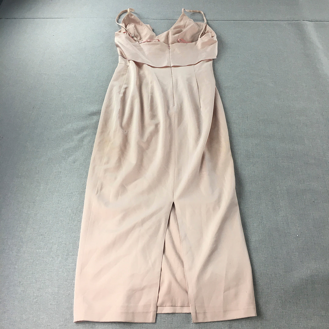 Elle Zeitoune Womens Cocktail Dress Size 8 Pink Midi Spaghetti Strap