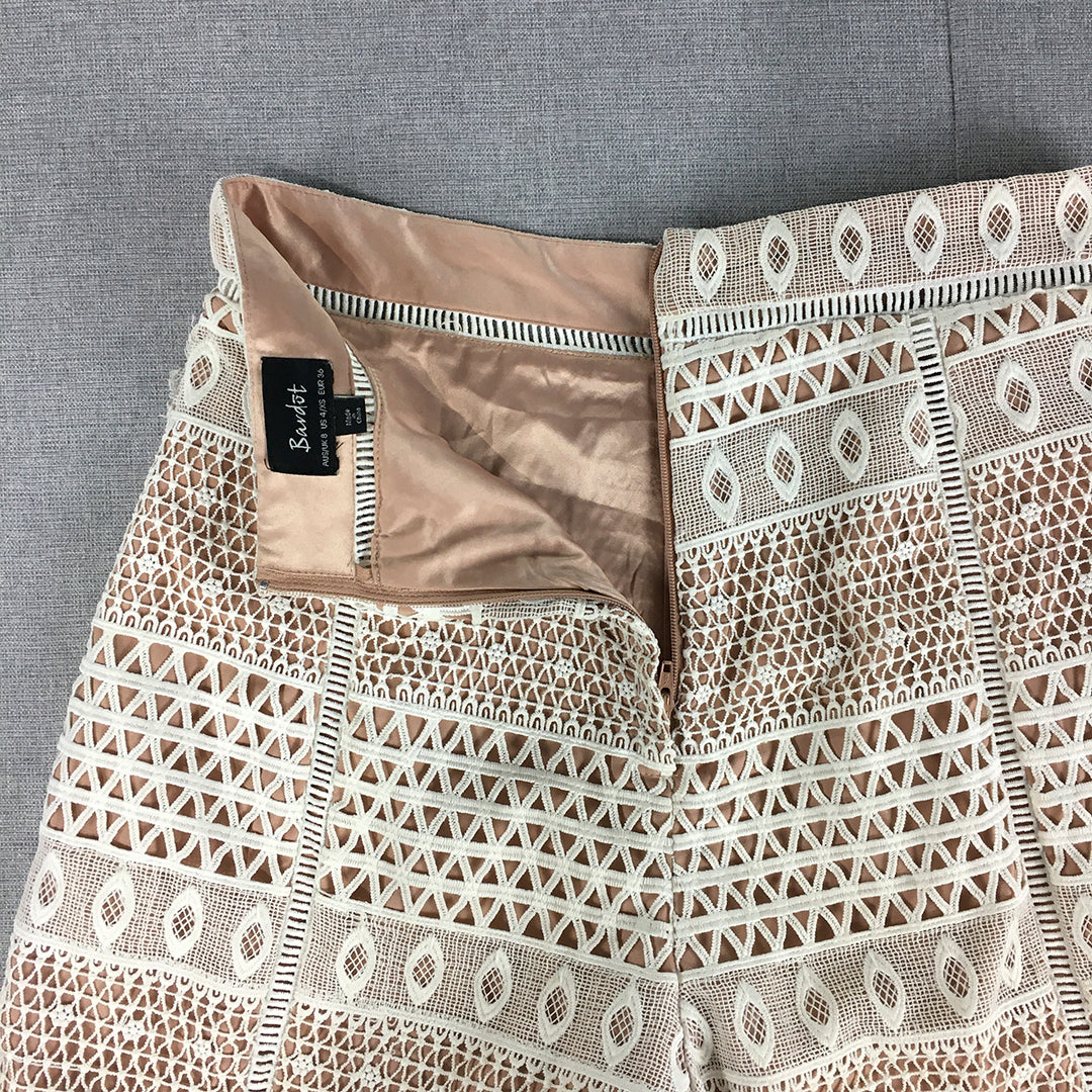 Bardot Womens Shorts Size 8 Nude & White Lace Bermuda