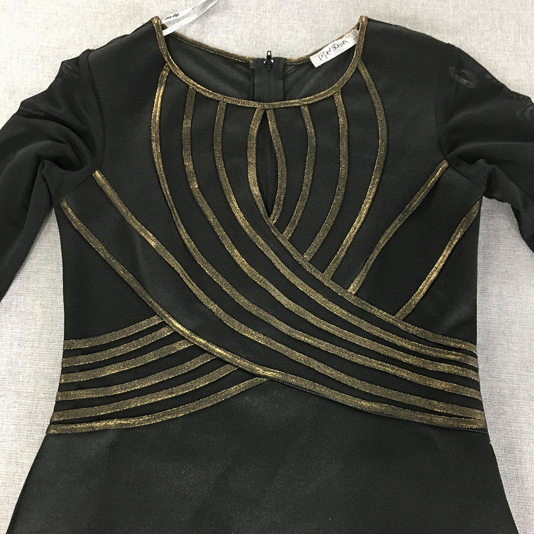 Paper Scissors Womens Mini Dress Size S Black Gold Long Sleeve Event