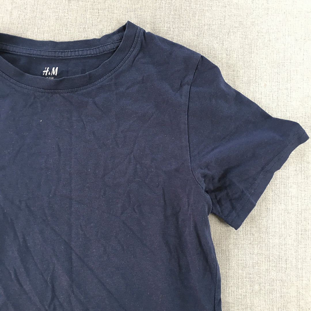 H&M Kids Boys T-Shirt Size 9 - 10 Years Navy Blue Short Sleeve Top