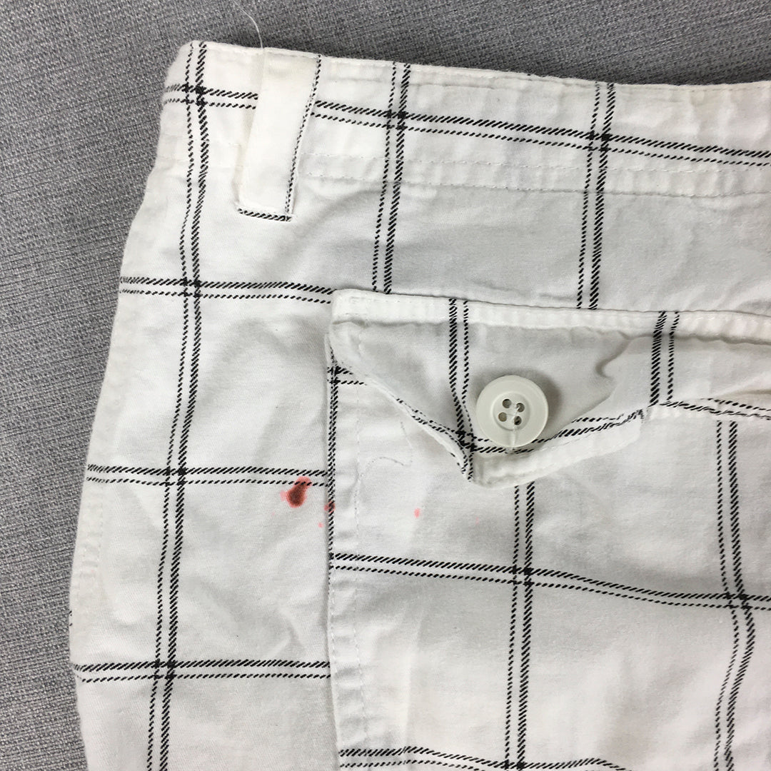 Billabong Mens Shorts Size 36 White Checkered Pockets Logo