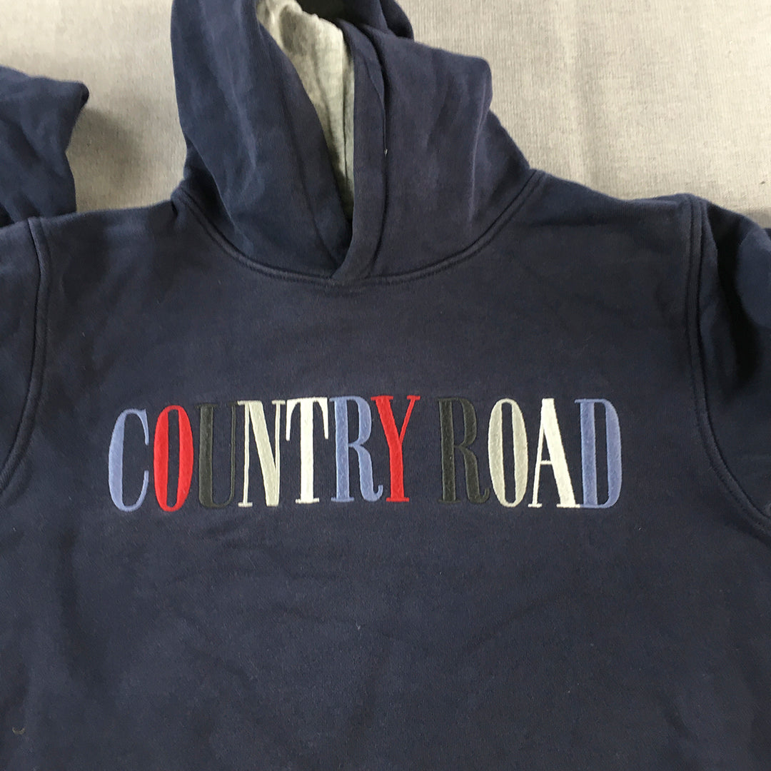 Country Road Kids Hoodie Sweater Size 14 Blue Big Embroidered Logo Jumper