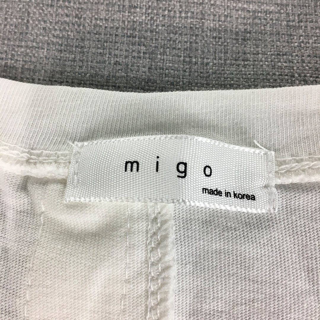 Migo Womens Top Size L White Short Sleeve Crew Neck T-Shirt Korean Brand