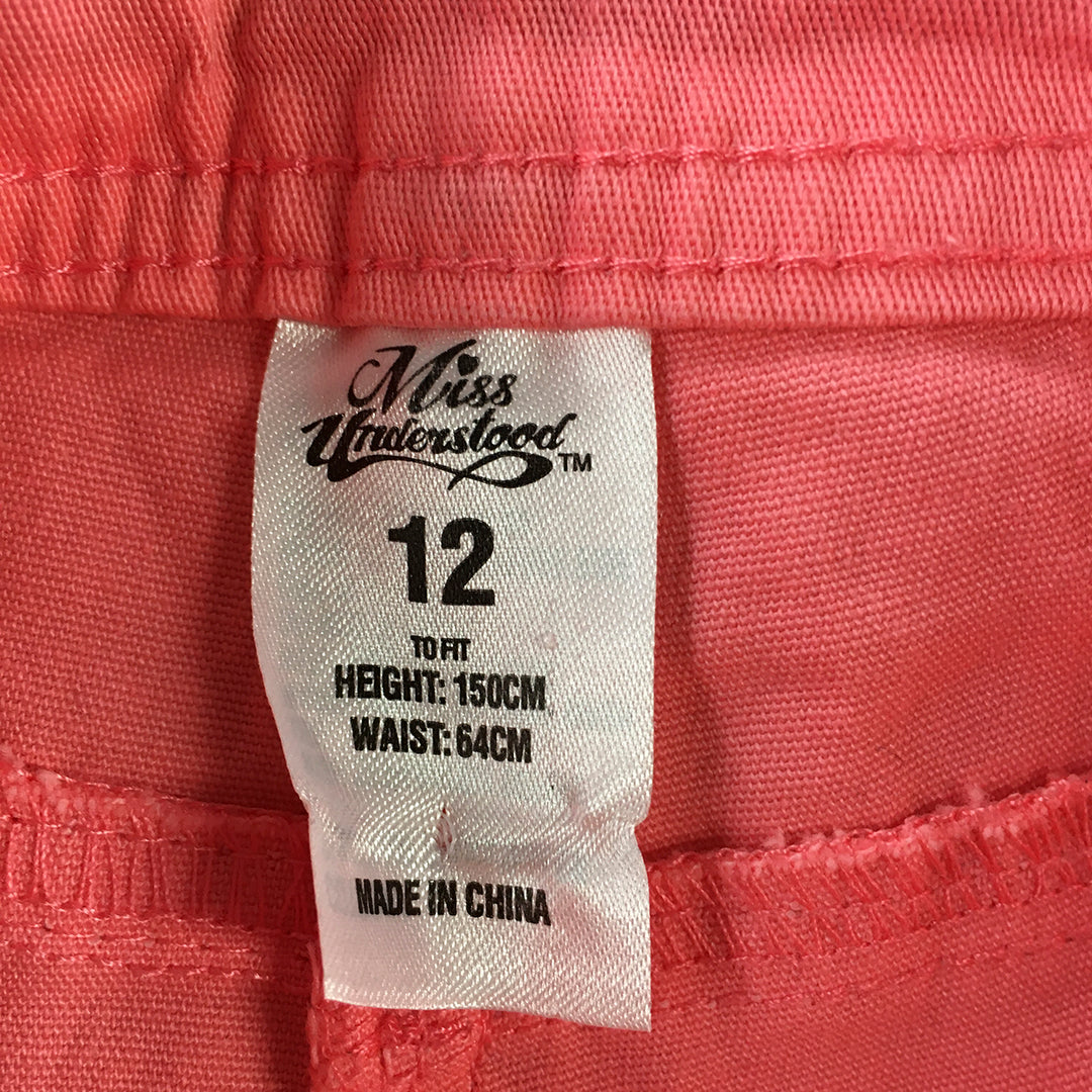 Miss Understood Kids Girls Skinny Jeans Size 12 Pink Stretch Denim