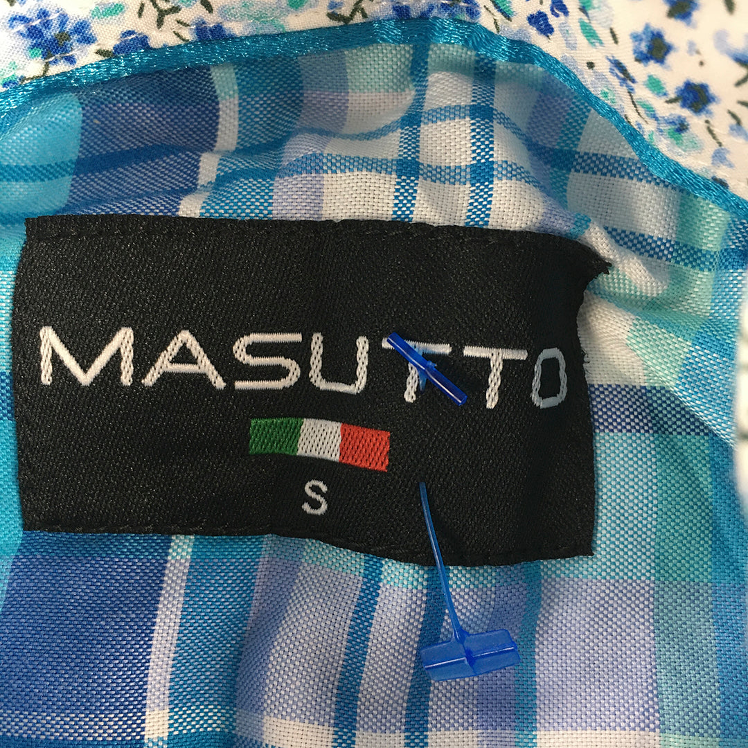 Masutto Mens Shirt Size S Slim Fit Blue Checkered Short Sleeve Button-Up