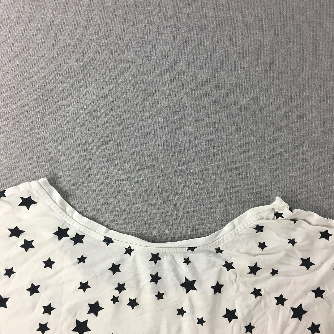 Zara Womens Top Size M White Star Pattern Short Sleeve Top Round Neck