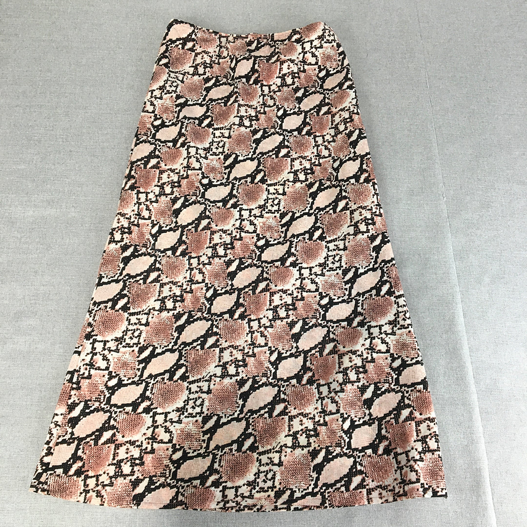 Valleygirl Womens A-Line Skirt Size 8 Pink Snakeskin Pattern Maxi