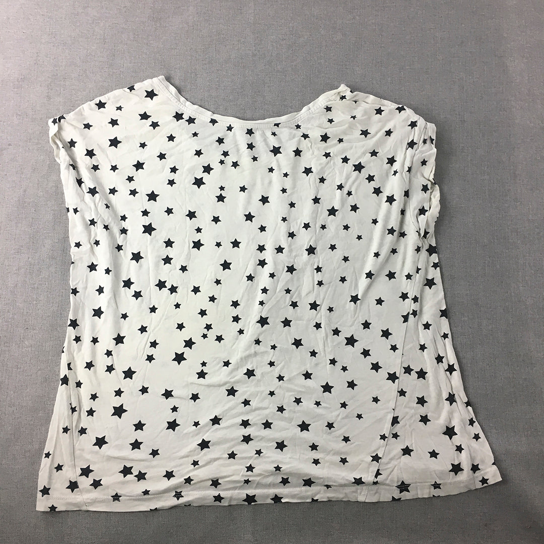 Zara Womens Top Size M White Star Pattern Short Sleeve Top Round Neck