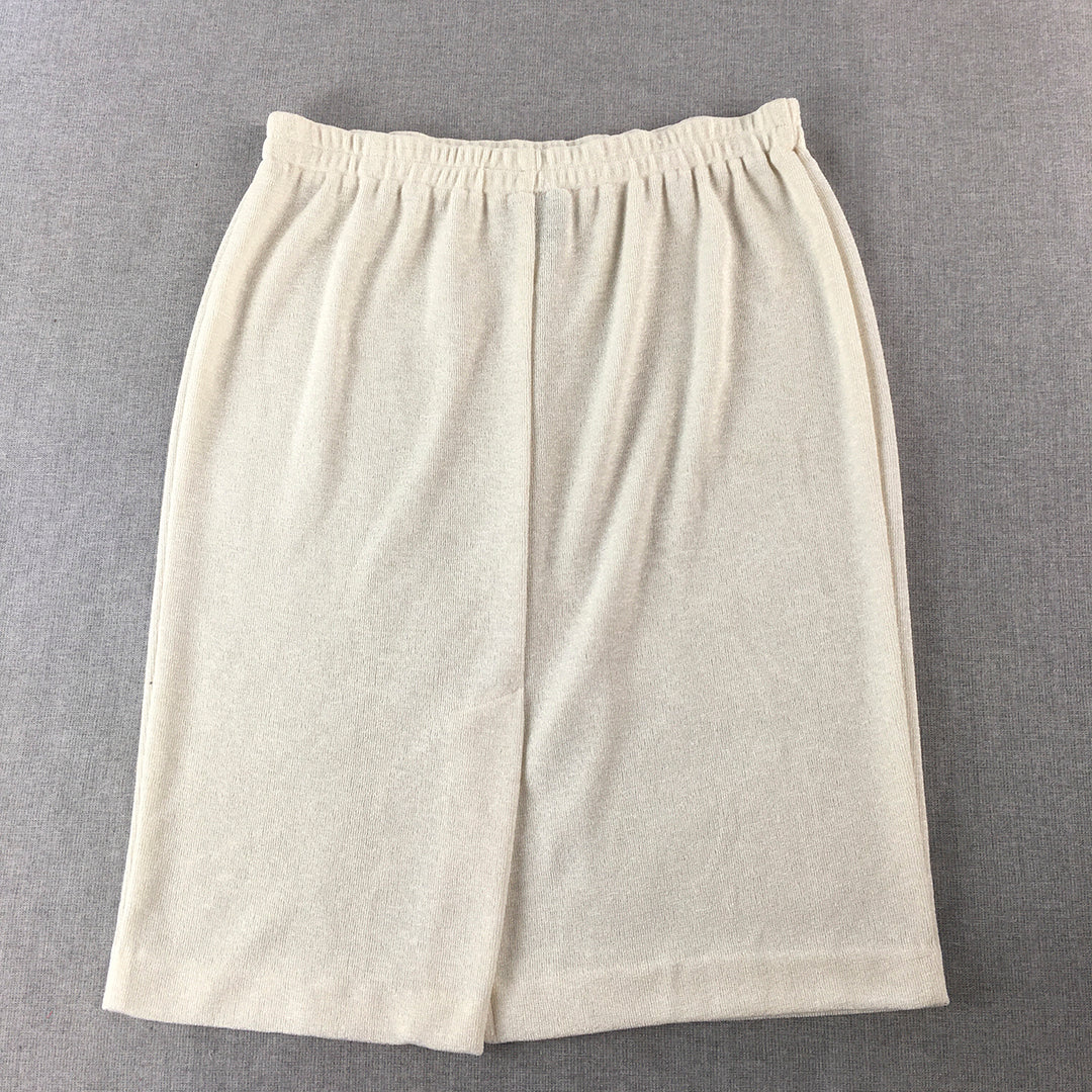 Vintage R&M Richards By Karen Wong Womens Midi Skirt Size L White Elastic Waist