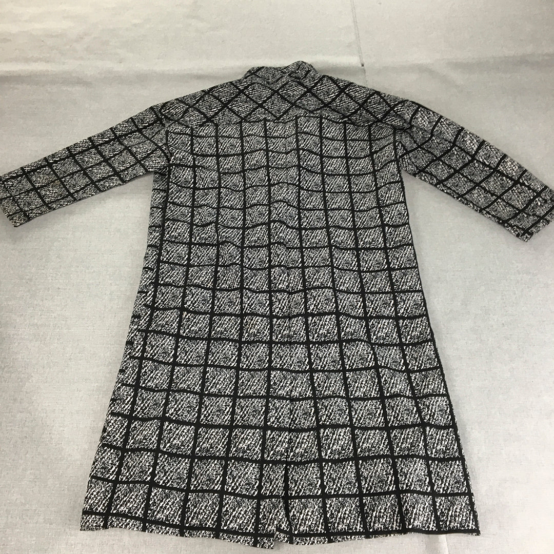 Atmos & Here Womens Pea Coat Size XS Grey Checkered Collared Jacket Trench