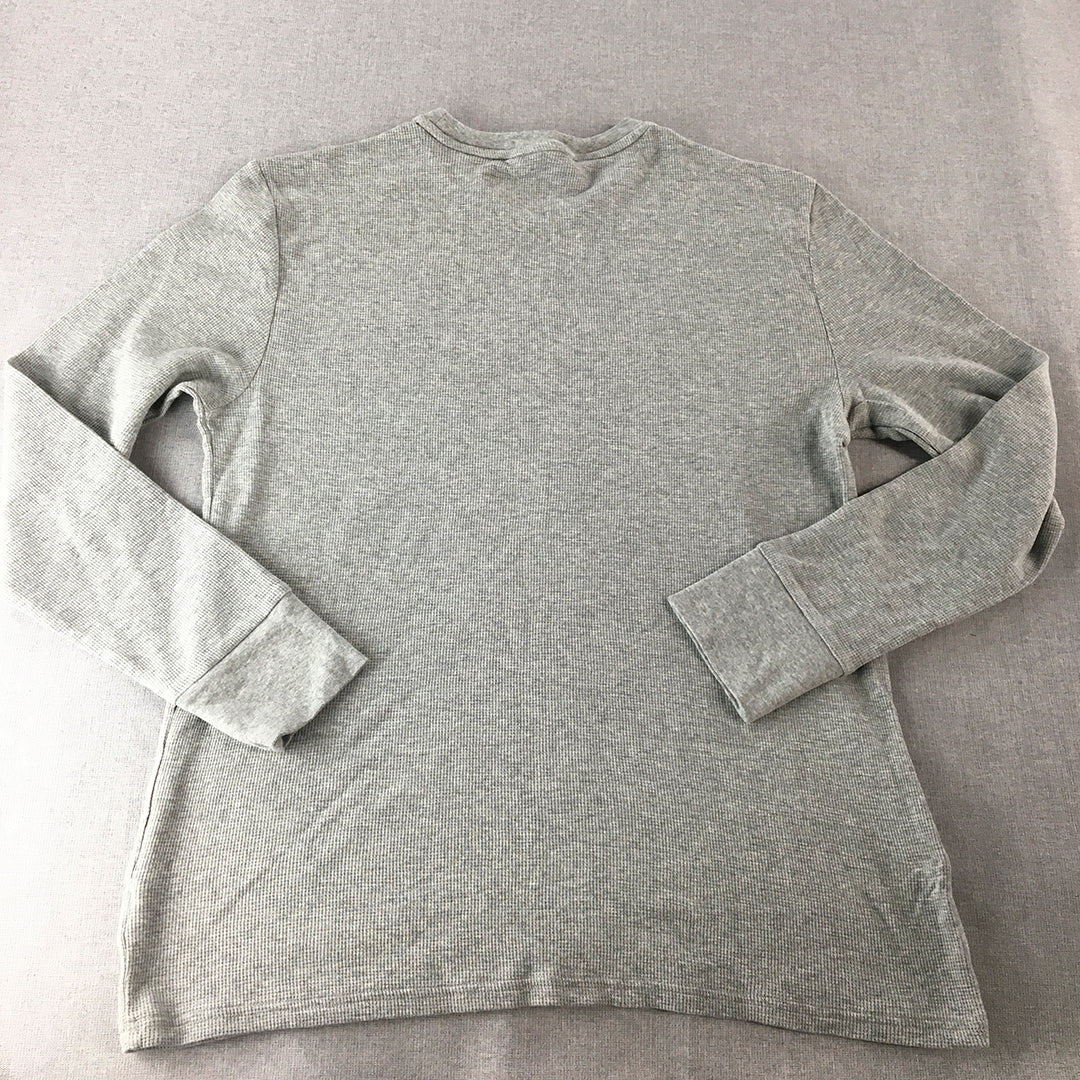 Coast Mens Thermal Shirt Size XL Grey Crew Neck Logo Long Sleeve Pullover Knit