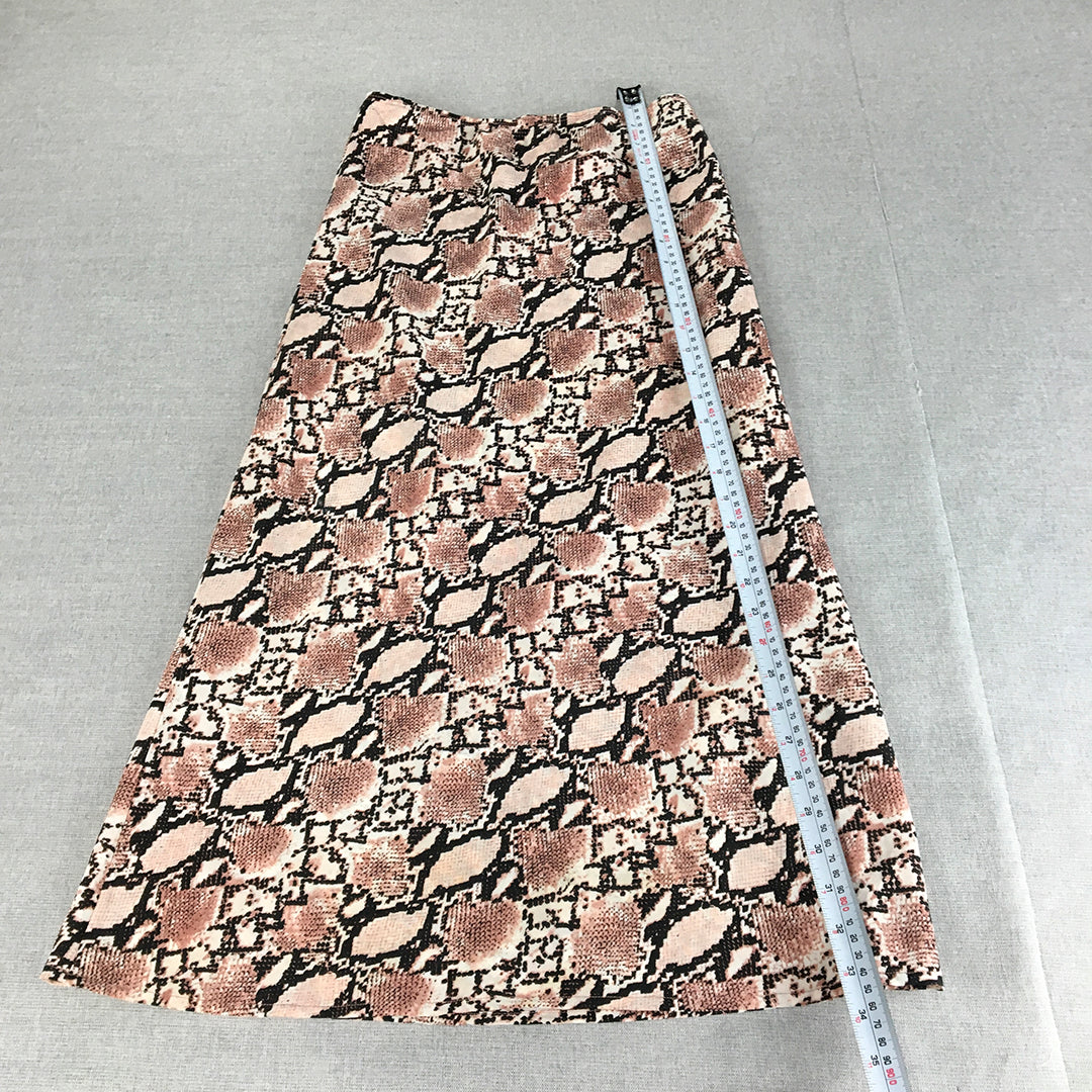 Valleygirl Womens A-Line Skirt Size 8 Pink Snakeskin Pattern Maxi