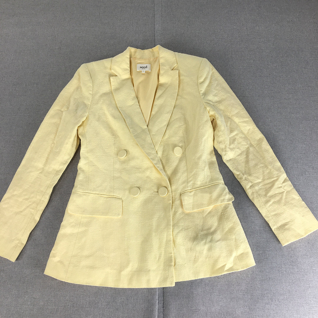 Seed Heritage Womens Double Breasted Ramie Blazer Coat Size 6 Yellow Jacket