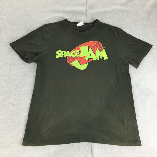 Space Jam Mens T-Shirt Size L Black Short Sleeve Logo Tee