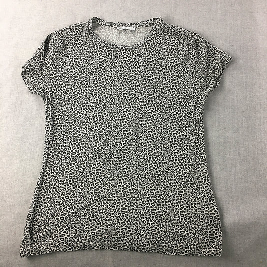 Zara Womens T-Shirt Size L Grey Cheetah Print Knit Short Sleeve Top