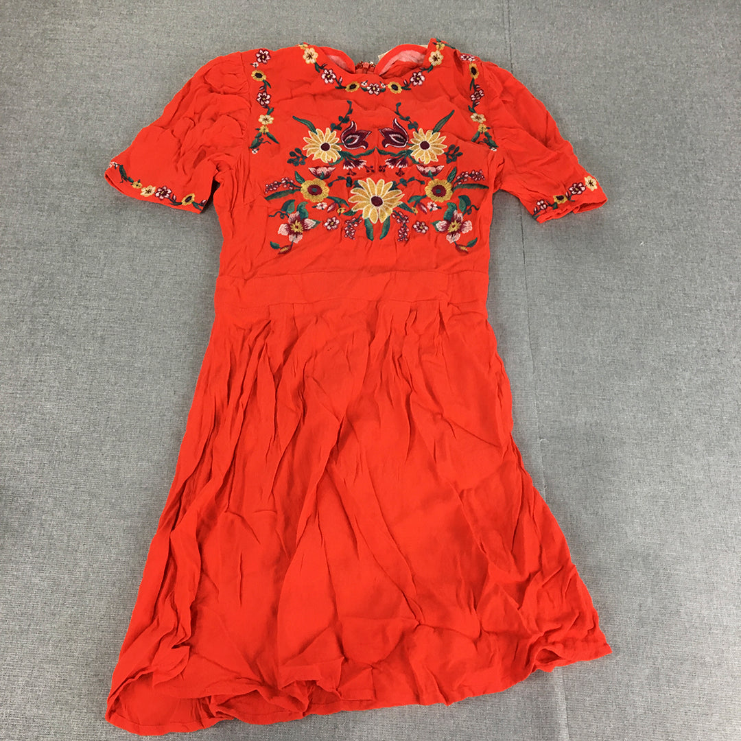 Her Entire Name Says Grace Womens Mini Dress Size S Orange Floral Embroidered