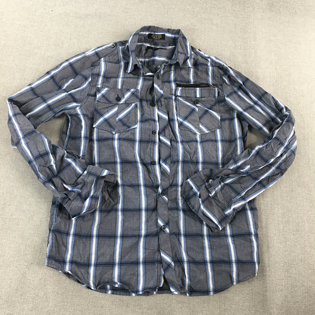 Eighty Eight Platinum Mens Shirt Size M Blue Checkered Long Sleeve Button-Up