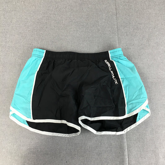 Russell Athletic Womens Shorts Size 8 Black Blue Gym Running Elastic Waist