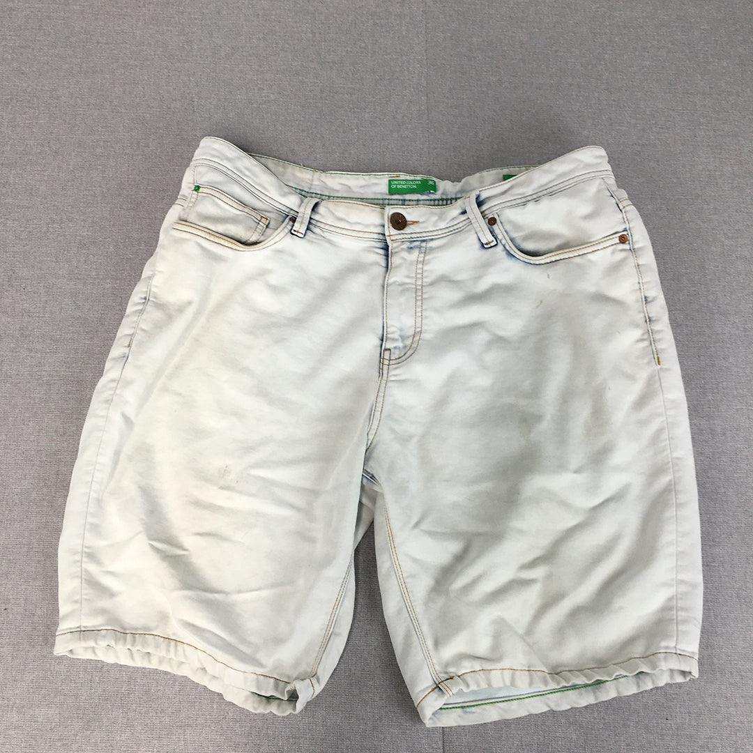 United Colors Of Benetton Mens Denim Shorts Size 36 Blue White Light Wash