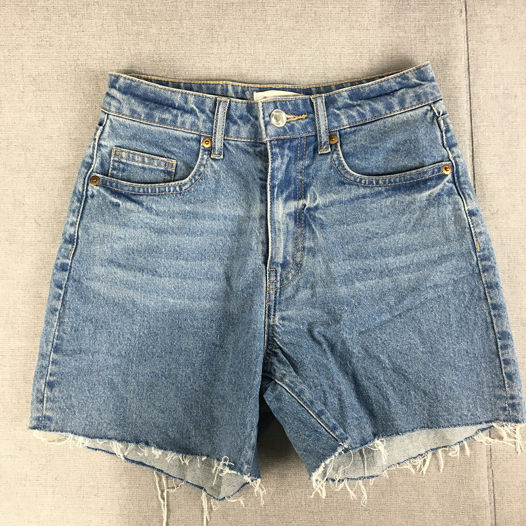 H&M Womens Denim Shorts Size 2 (W24) Blue Raw Hem Pockets Jorts