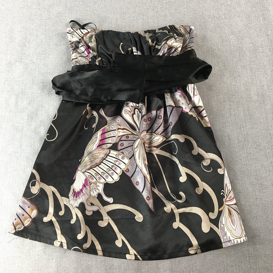 Lipsy London Womens Strapless Mini Dress Size 10 Black Butterfly Cocktail