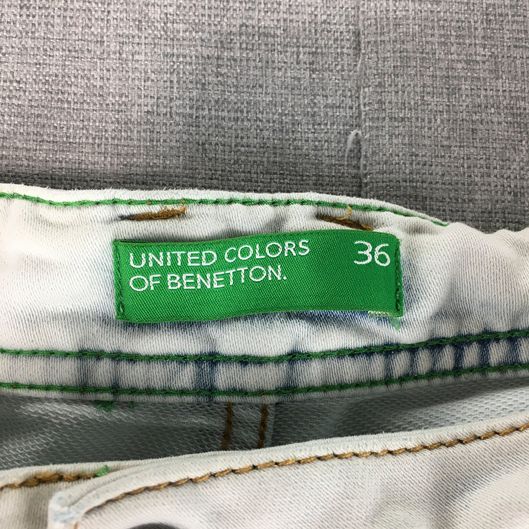 United Colors Of Benetton Mens Denim Shorts Size 36 Blue White Light Wash