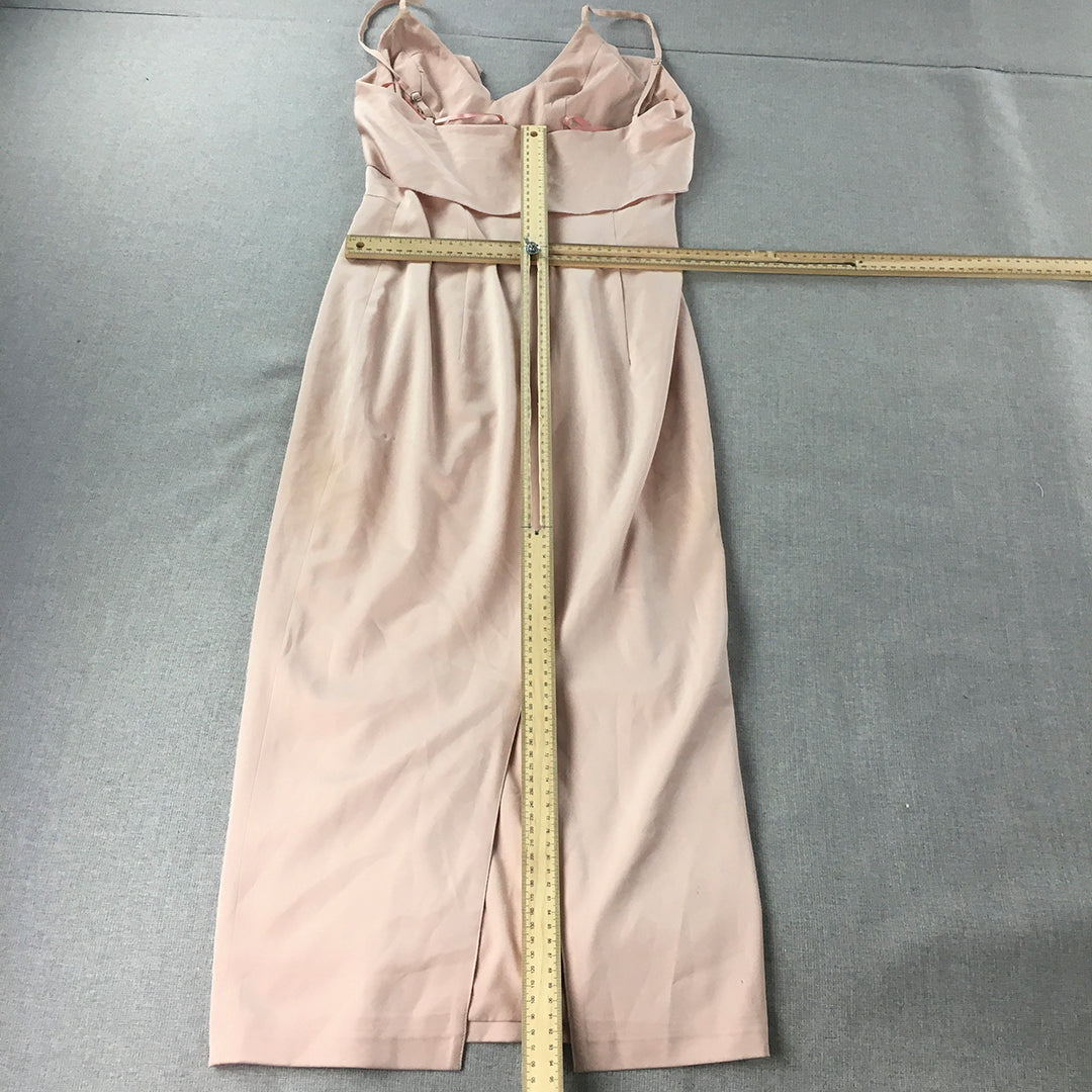 Elle Zeitoune Womens Cocktail Dress Size 8 Pink Midi Spaghetti Strap