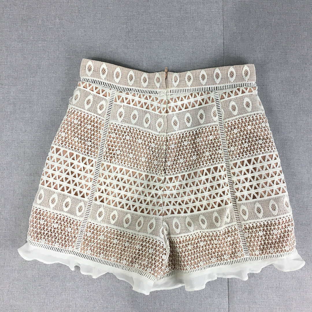 Bardot Womens Shorts Size 8 Nude & White Lace Bermuda