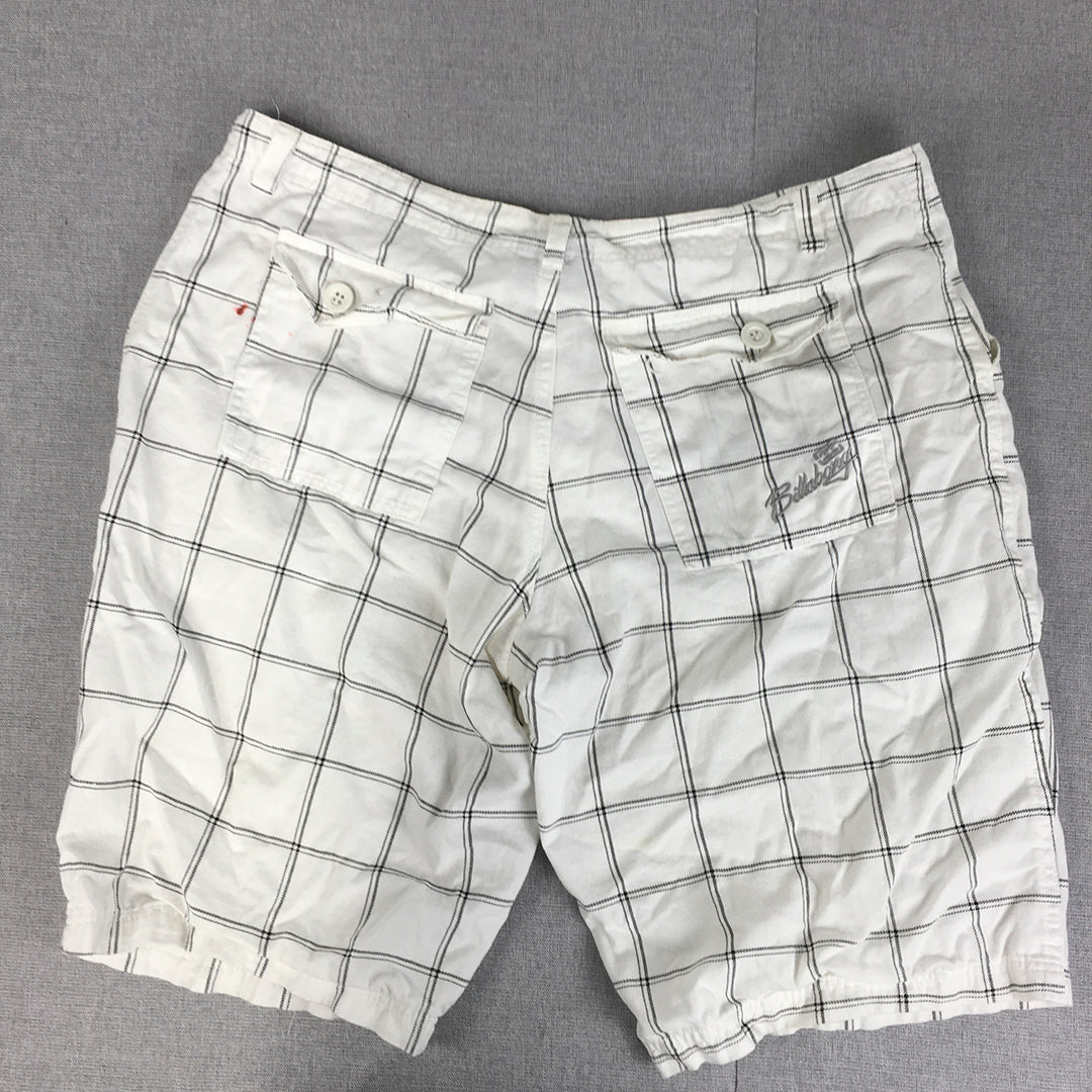 Billabong Mens Shorts Size 36 White Checkered Pockets Logo