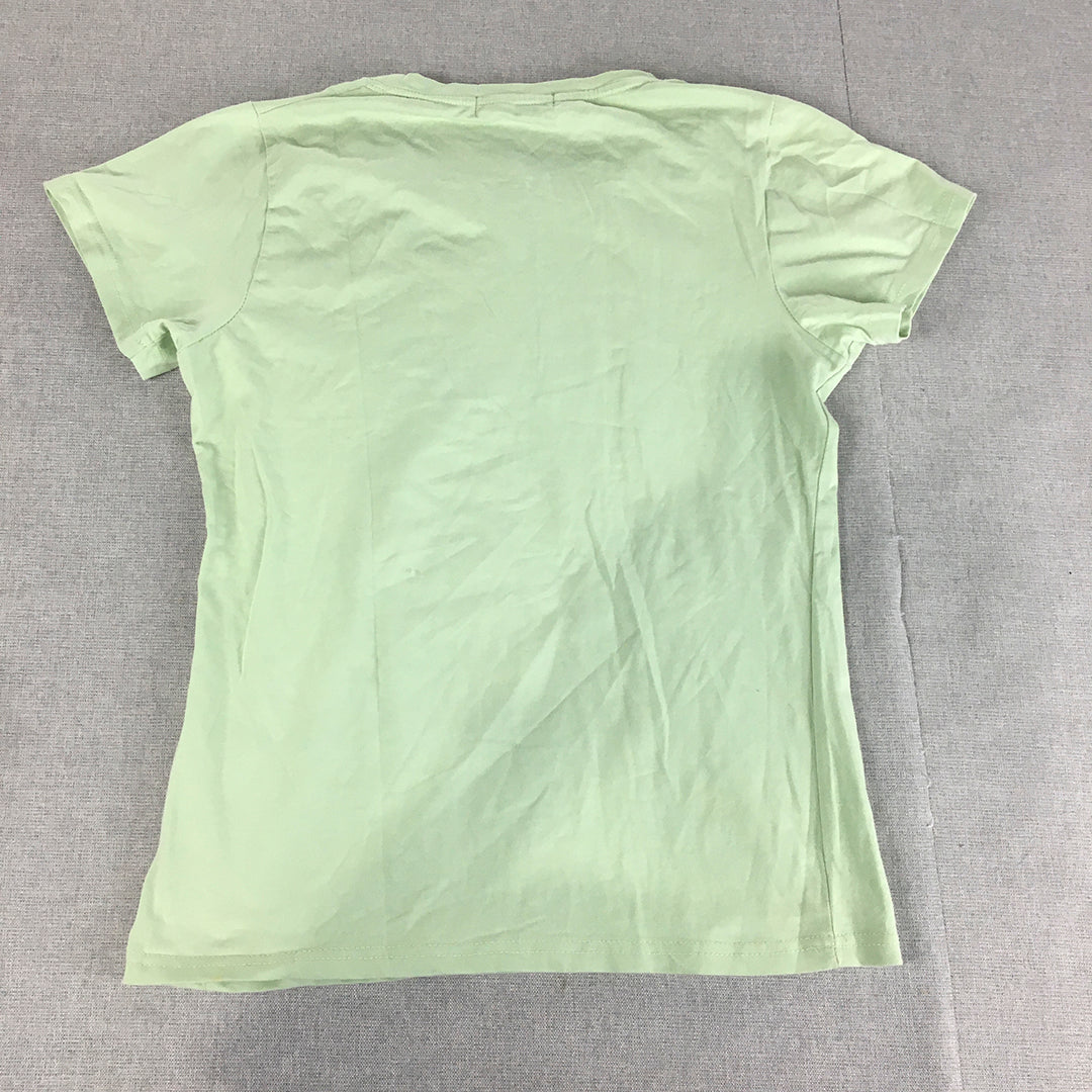 United Colors Of Benetton Womens T-Shirt Size L (AUS 10) Green Big Logo Top